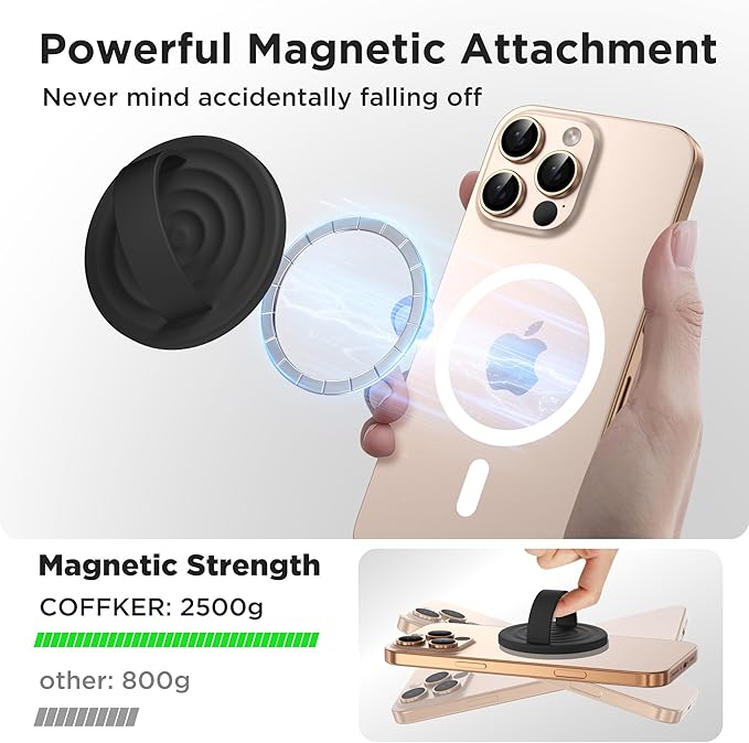 Magnetic Phone Grip Ring Holder, Liquid Silicone Magnet Cell Phone Grip Finger Loop, Compatible with Magsafe, Back of Phone for iPhone 17/16/15/14/13/12 Series, Black