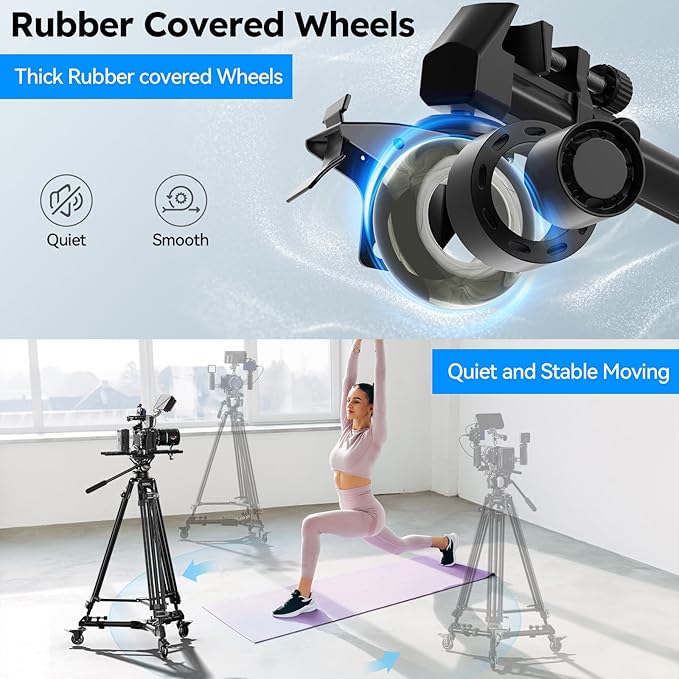 SIRUI Photography Tripod Dolly, Heavy Duty Universal Tripod Wheels with 3" Rubber Wheel, Adjustable Legs, 33lbs Capacity for DSLR Cameras Camcorder Photo Video Lighting (AM-DF02)