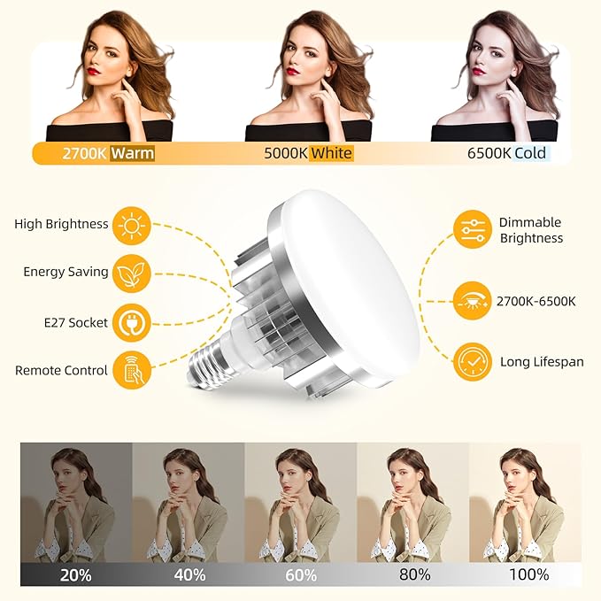 2PACK Professional Softbox Lighting Kit, 20'' x 20'' Studio Lights with 85W 2700-6500K E27 LED Bulbs, Continuous Lighting for Photography/Video Recording/Live Streaming