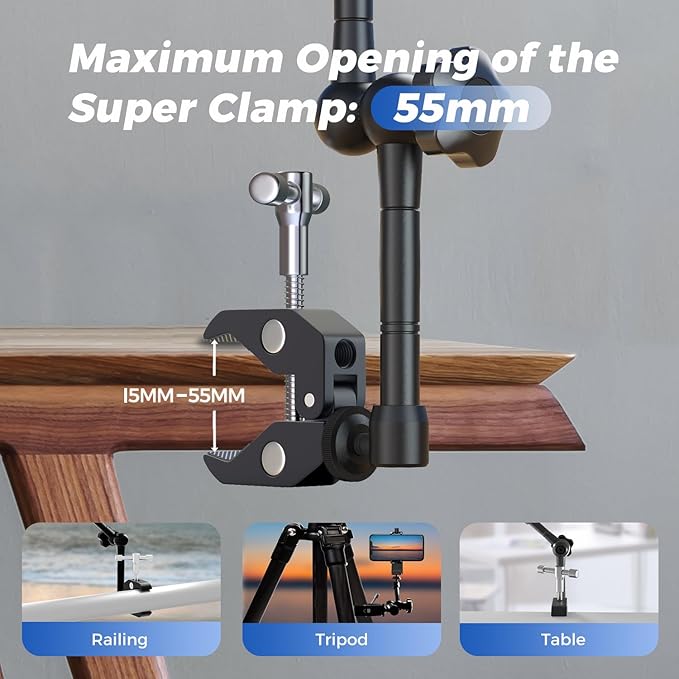 ATLI 11" Super Camera Clamp Mount Adjustable Magic Arm 1/4" and 3/8" Threads Compatible with Flash Led Light Monitor DSLR EON Camera