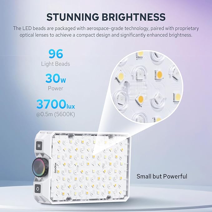Godox C30R RGB Camera Light Panel 30W, Portable Led Camera Video Light Panel w/Diffusion, 1800K~10000K, Fast Rechargeable, Ultra Bright, Full Color LED DSLR Lighting for Photography & Video YouTube