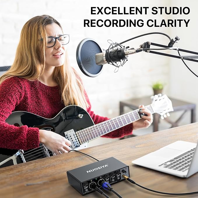 USB Audio Interface for PC Computer Recording Music, Guitar Audio Interface for Mac 24 Bit/192kHz Podcasting Streaming for Vocalist Producer with 48V Phantom Power