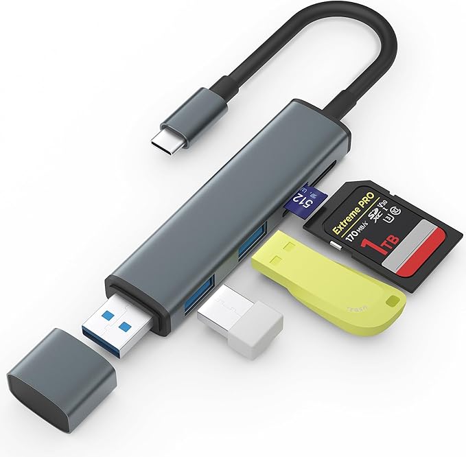 TIANSONG USB 3.0 SD Card Reader with Dual USB Ports, USB C SD Card Reader for iPhone 15/iPad/Mac 4 Ports Read and Write Simultaneously Memory Card Adapter for MacBook Pro/Air iMac Android S23 S22