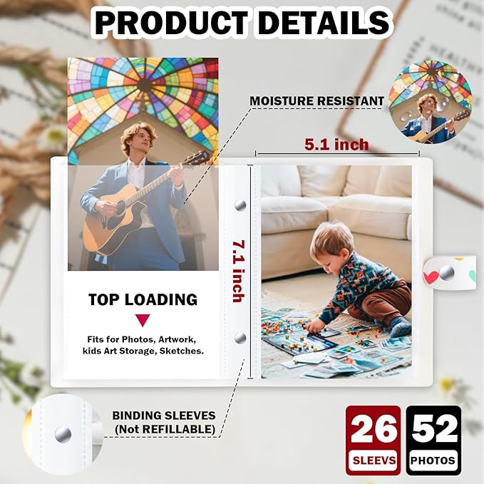 2 Pack Small Photo Album 5x7 Holds 52 Pictures Leather Cover 5 x 7 Album Mini Picture Book Acid Free Inner Pages Portable Albums Book for Wedding Family Boys Girls Art Work(White)