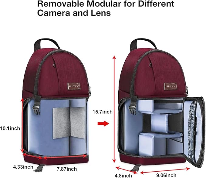 MOSISO Camera Sling Bag, DSLR/SLR/Mirrorless Camera Backpack Case Shockproof Photography Backpack with Tripod Holder & Removable Modular Inserts Compatible with Canon/Nikon/Sony/Fuji, Wine Red