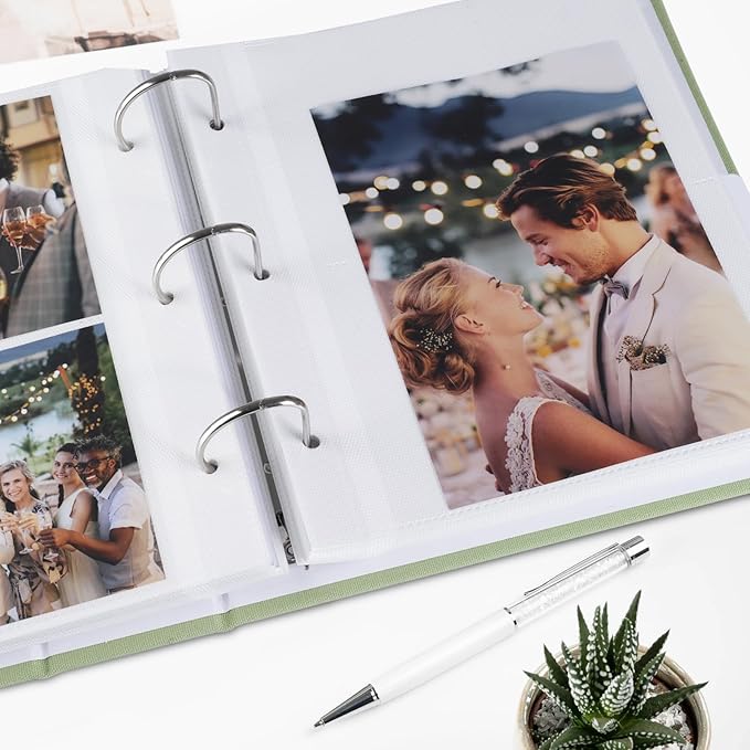 1DOT2 Photo Album 4x6 Photos Hold 200 or 5x7 Pictures Hold 100, 3 Ring Binder Photo Albums Linen Cover Photo Book Acid Free Albums 4x6 5x7 for Family Wedding Baby (Sage Green)