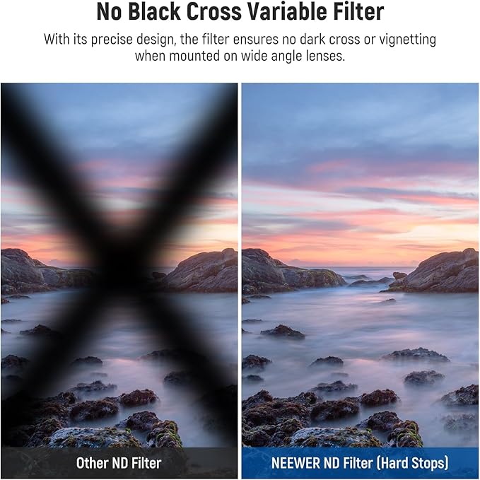 NEEWER 67mm True Colors Hard Stop Variable ND Filter ND2-32 (1-5 Stops) Limited Neutral Density Filter, Multi Coated HD Optical Glass/No X Cross/Aluminum Frame/Water/Scratch/Fingerprint Resistant