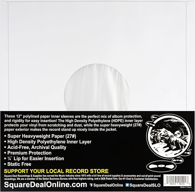 12" Premium Polylined Heavyweight Record Inner Sleeves - Archival Quality, Heavyweight Paper & Plastic #12IA (25)