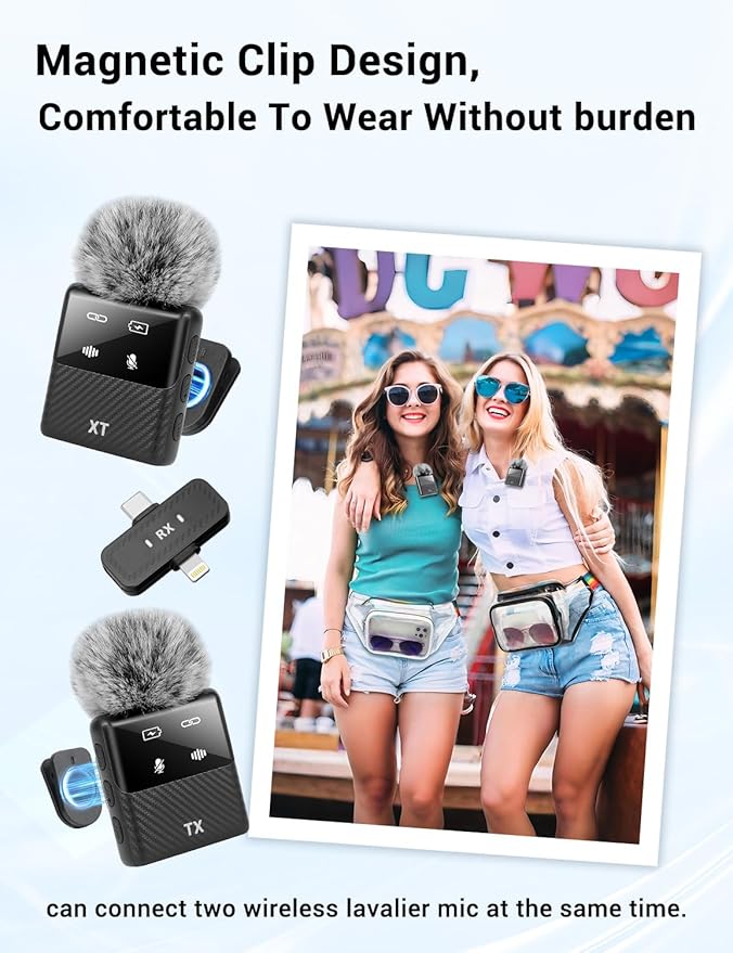 Kairiyard Mini Wireless Lavalier Microphone for iPhone, iPad, Android Phone, Noise Reduction Plug and Play Magnetic Clip on Lapel Mic for Video Recording Podcast Vlogging