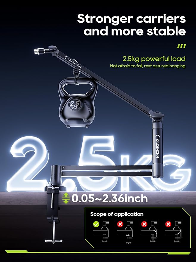 Low Profile Mic Arm, 360° Rotatable Microphone Boom Arm Mic Stand for Fifine AM8 K669B Blue Yeti HyperX shure sm7b SoloCast AT2020, with Mic Clip 3/8" to 5/8", Black