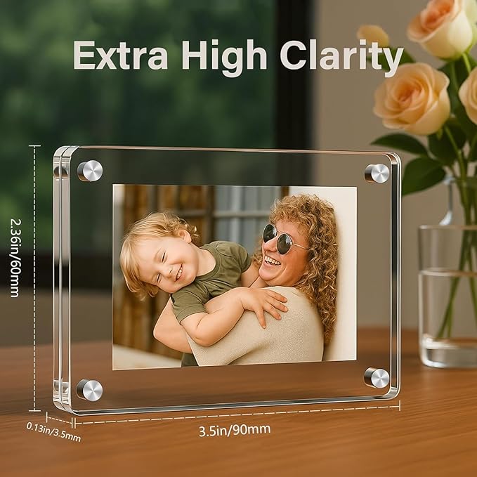 10 Pack Acrylic Fridge Magnetic Frame for Polaroid, Ultra Clear 2.36x3.54" Mini Picture Frames for Instax Mini, Double Sided Photo Refrigerator Polaroid Magnet Picture Frame, Picture Display Frame