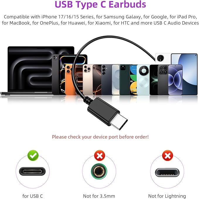 APETOO USB C Wired Earbuds for iPhone 17 16 15 Pro, Magnetic Type C Headphones with Mic Volume Control for Samsung S25 S26 S23 S22, Stereo Noise Canceling In-Ear Ear Buds for iPad 10 Pixel 9 8, Purple
