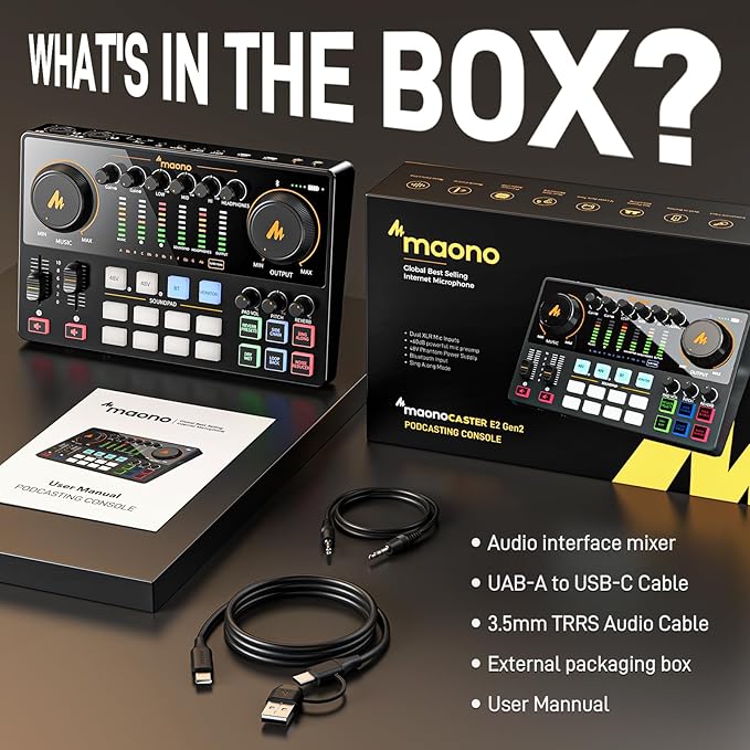 MAONO Podcast Equipment Bundle: Audio Interface mixer with Dual XLR Input for Podcast Streaming - MaonoCaster E2 Gen2