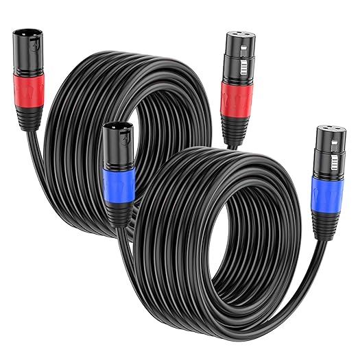 XLR Cable 15ft 2 Packs - Premium Balanced Microphone Cable with 3-Pin XLR Male to Female Mic Speaker Cable, Black, Pure Copper and Plated Conductors, PVC Jacket