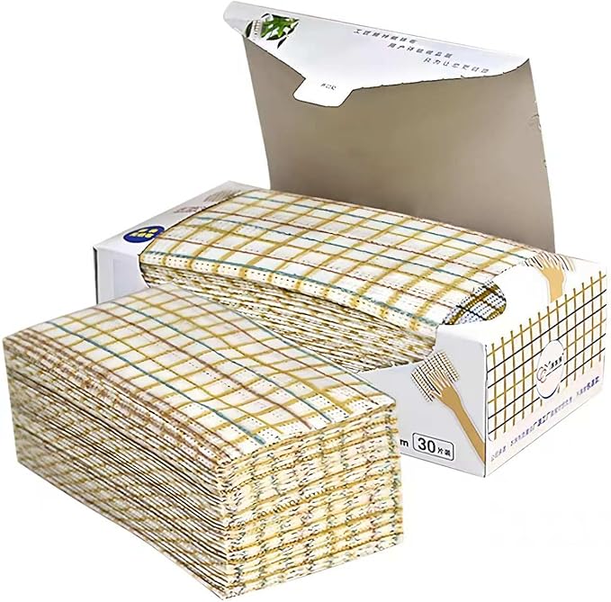 Grid-Pattern Lazy Cleaning Cloths - Extra Large, Reusable & Absorbent Kitchen Rags for Dishes, Countertops, as Placemats - 30 Sheets(16.54"*11.81")