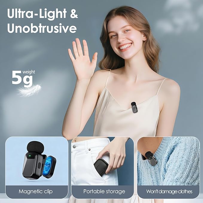 Mini Wireless Lavalier Microphones for iPhone 15/16/17 & Android, 30H Battery Life with Charging Case, Lapel Microphone Wireless for Video Recording Vlogging