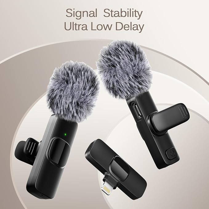 Professional Wireless Lavalier Lapel Microphone for iPhone, Mini Video Recording Mic for Interview Video Podcast Vlog YouTube & Livestream, Noise Reduction, Plug & Play (Lightning Port)