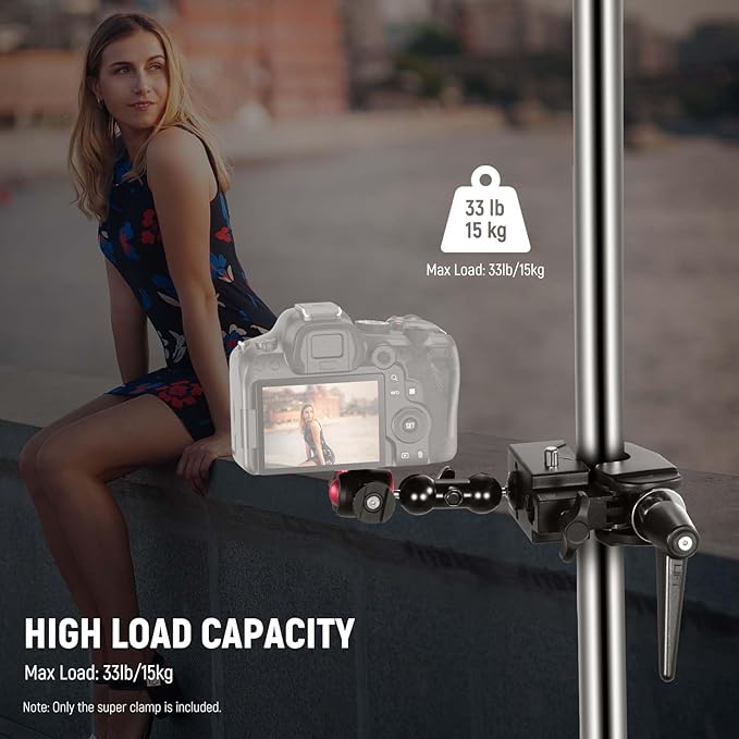 NEEWER Heavy Duty Super Clamp Max Load 33lb/15kg, 2.4" Jaw Grip Crab Clamp Mount for Round Pole Flat Surface with 5/8" Stud/Spring Lock/Cleaning Cloth for Photography Studio Camera Lighting, UA017