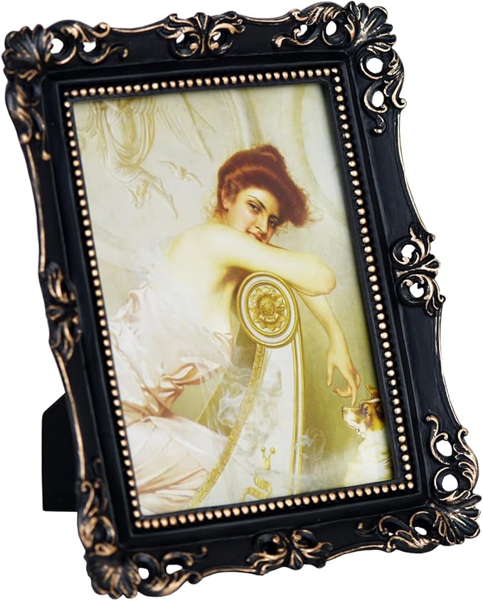 Funerom Vintage Picture Frames with Glass Front, Ornate Frame, Antique Photo Frames for Tabletop or Wall Hanging (Black, 5X7 inch)