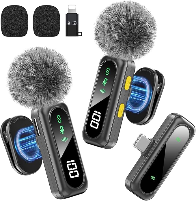PowerDeWise Wireless Lavalier Microphone for iPhone, Android, DSLR – Dual Clip-on Mics with Magnetic Clip, Plug & Play, Noise Reduction