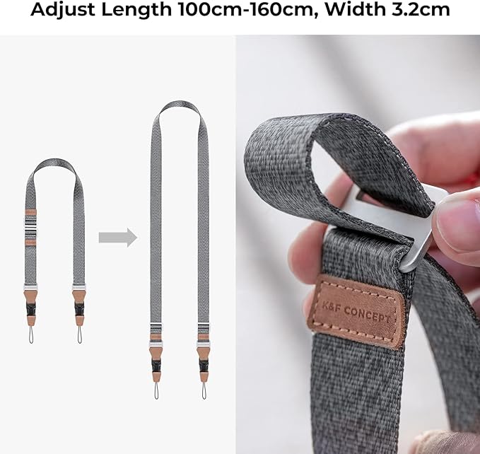 K&F CONCEPT 32mm Camera Neck Strap for Photographers Camera Strap Quick Release Clip Adjustable Sling Strap Compatible with Nikon Canon Sony Olympus DSLR Camera Grey