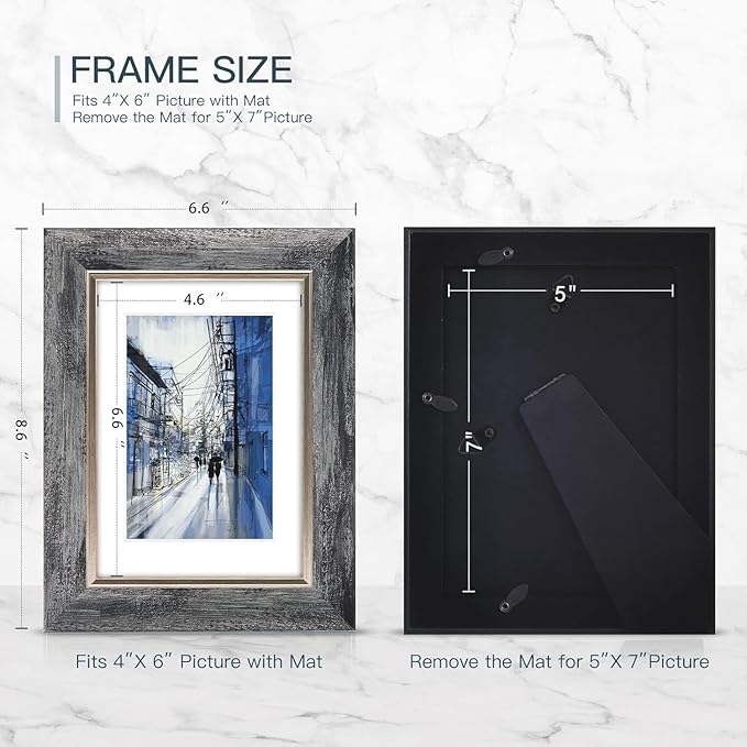 XUANLUO 5x7 Picture Frames Set of 4 Rustic Retro Photo Frame with HD Plastic Cover for Wall Mount and Tabletop Display Family Friends Wedding Gift