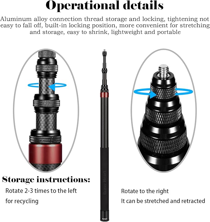 118 Inch/3m Carbon Fiber Invisible Extension Selfie Stick for Insta360 Insta 360 X5/X4/X3/X2/ONE RS Action Camera Accessories (Red)