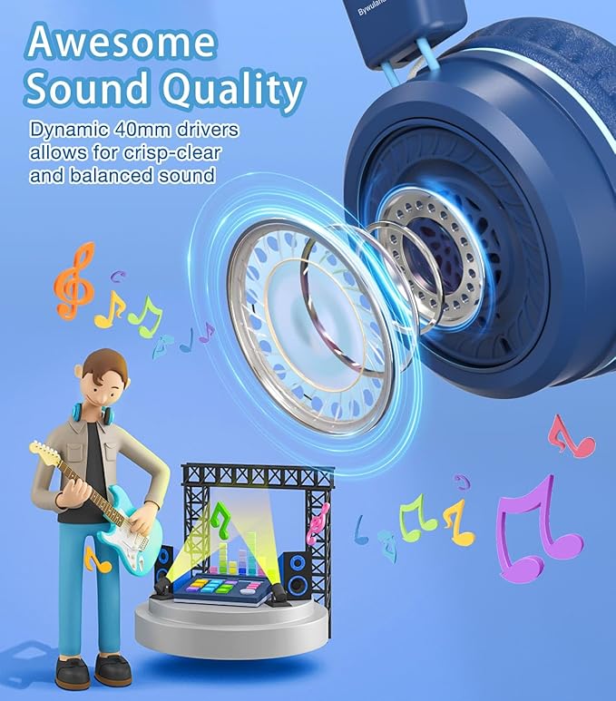 Kids Headphones with LED Lights for School, Upgrade USB Type C Kid Headphone with Microphone, Volume Limiter 85/94dB, Wired On Ear Headphones for Boys/Girls/Tablet/Travel -Blue