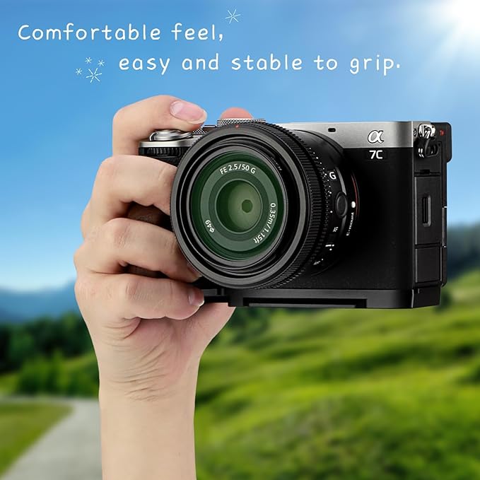 Leftfoto A7CR/A7C II Handgrip L-Shape Bracket with Wooden Grip for Sony A7CR/A7C2 Camera,with Built-in Bottom Arca Quick Release Plate,Ergonomic Retro - Styled Side Handle for Enhanced Grip