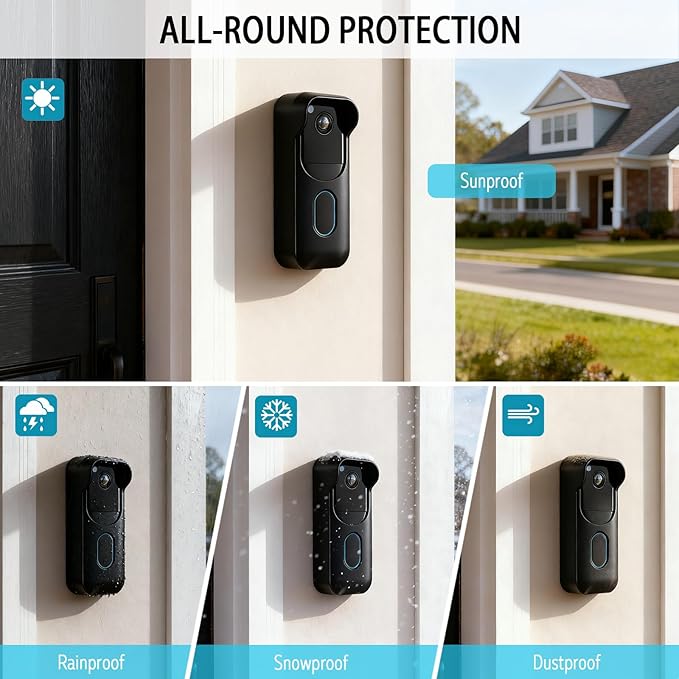Silicone Skin Case for Blink Video Doorbell (2nd Gen) - Weatherproof Silicone Protective Cover with Brim for All-New Blink Doorbell Camera 2025 Full Protection (Black)