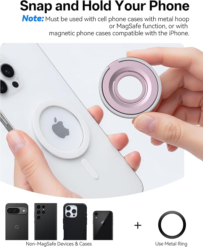 Magnetic Phone Grip for MagSafe Ring Holder, 360° Rotation Phone Grip Stand Finger Kickstand, Dual-Sided Magnetics Compatible with iPhone 17/16/15/14/13 Pro/Max MagSafe Accessories