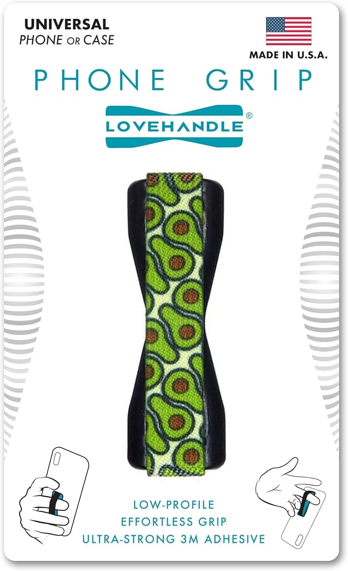 LOVEHANDLE Universal Phone Grip for Smartphones & Mini Tablets - Phone Holder for Hand - Wireless Charging Compatible - Made in The USA - Avocado Lovin