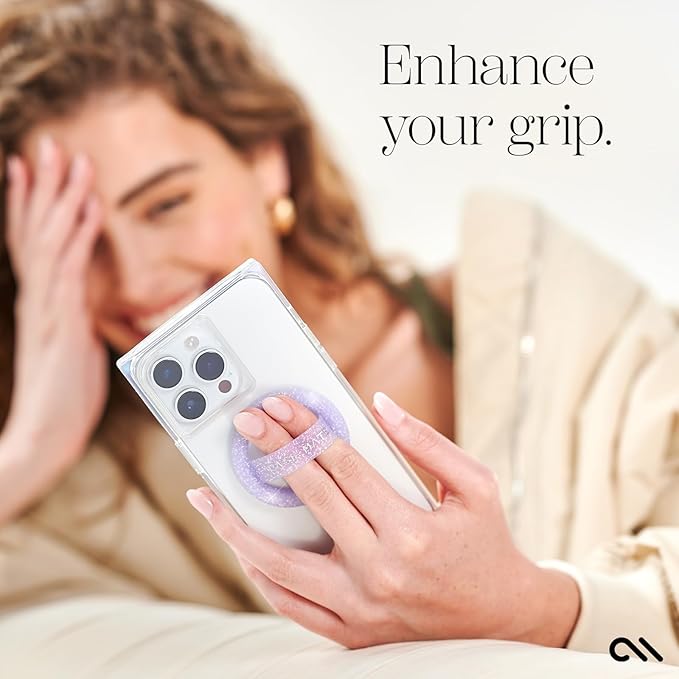 Case-Mate Magnetic Phone Grip MagSafe Loop Grip - Detachable Holder for Hand - Soft Collapsible MagSafe Grips for Back of Phone for iPhone 17 Pro Max/16 Pro Max /15/14/13/12/S25 Ultra - Purple Sparkle