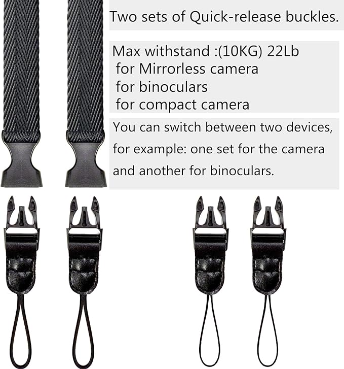 Camera Neck Straps Thin,Binoculars Strap with Quick Release Buckle,Washable,Nylon Camera lanyard,Black,39 Inch