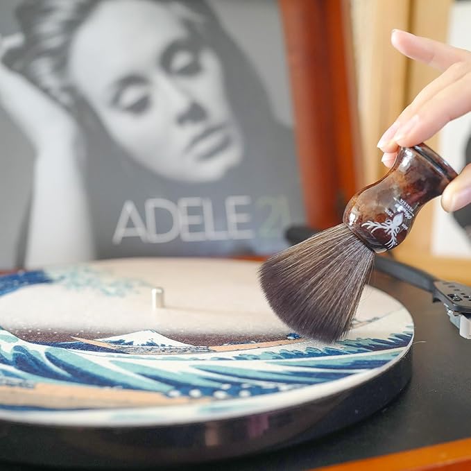 Small Vinyl Record Cleaner with Wooden Handle - Vinyl Record Brush for Anti-Static Cleaning Accessories (Brown Deer)
