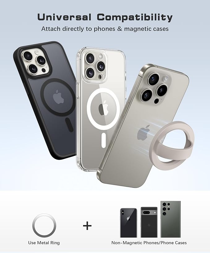 GONEZ Magnetic Phone Grip Compatible with MagSafe, Removable Silicone Loop Grip, Phone Ring Holder for Back of Phone for iPhone 17/16/15/14/13/12 Series, Stone