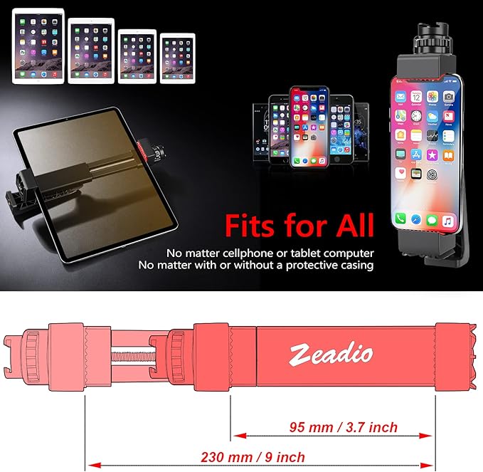 Zeadio Smartphone Tablet Tripod Mount Adapter, Tablet Cellphone Tripod Clamp Holder with Ball Head Mount, Fits for iPhone and Android Cellphone, Fits for iPad, Microsoft Surface, Nexus and Any Tablet