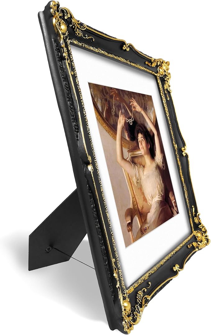 SIMON'S SHOP 11x14 Picture Frame Matted to 8x10 Photo, Vintage Black Picture Frames 11x14 with Mat, Baroque Style Wall and Tabletop Display Poster Frames