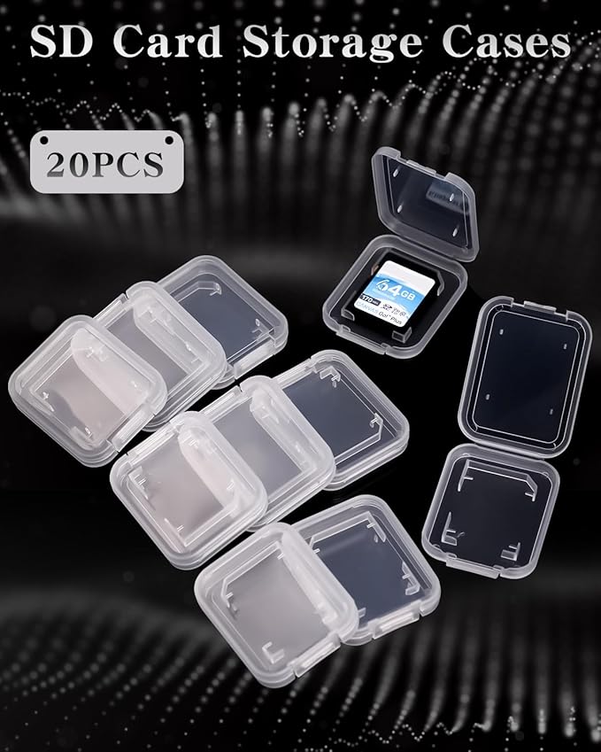 Pineraap 20PCS Clear SD Card Holder, Plastic Memory Card Case with Colorful Label Stickers Standard SDHC SDXC Micro SD Cards Organizer Portable Photography Storage Accessories