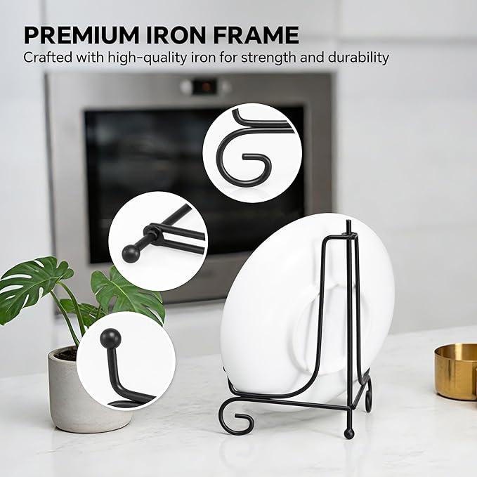 (4 pack)Iron Display Stand, Black Iron Easel Plate Display Photo Holder Stand, Displays Picture Frames, Decorative Plates, Tablets and Art 4 Inch