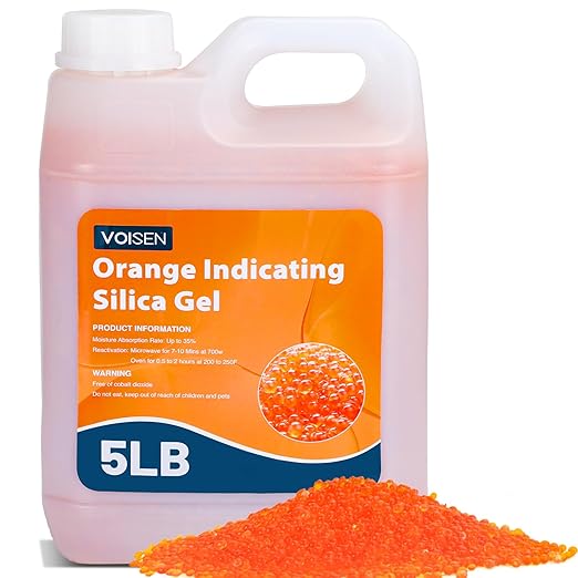 VOISEN 5 LBS Orange Indicating Silica Gel Desiccant Beads,Reusable Desiccant Industry Standard 3-5 mm,Desiccant for 3D Printer,Electronic,Clothes,Painting,Jewelry