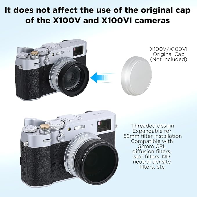 Haoge LUV-X54B Metal Lens Hood with MC UV Protection Multicoated Ultraviolet Lens Filter for Fujifilm X100VI Fuji X100V Camera Black