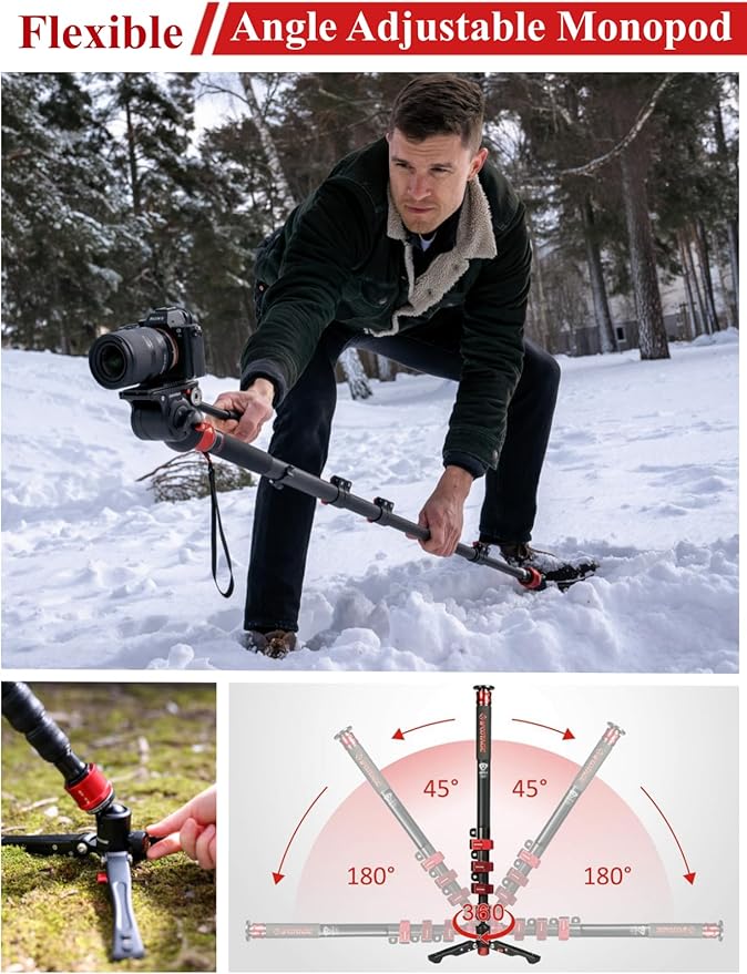 IFOOTAGE Monopod for Camera Cobra 3 A180T, 71" Aluminum Camera Monopod with Feet, Telescopic Video Mono pod Compatible with Sony Canon Nikon DSLR Cameras, Payload 17.64 lbs