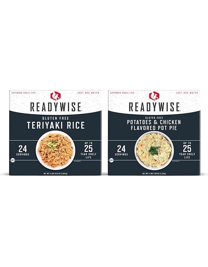 ReadyWise Emergency Food Supply - 48 Servings Gluten Free Entrées, 2 Boxes, Freeze Dried Survival Prepper Food & Dehydrated Meals, Camping Essentials for Backpacking, up to 25 Year Shelf Life