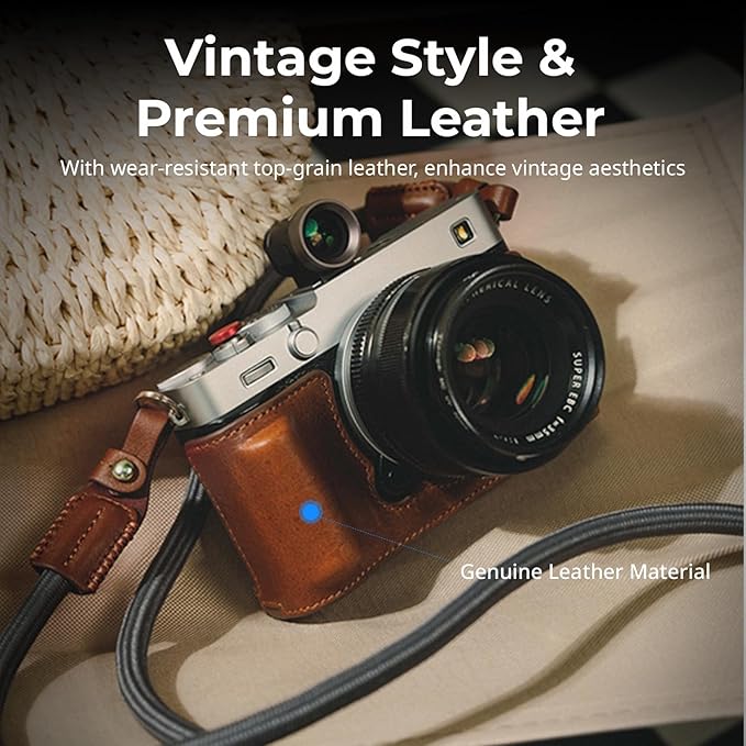 SMALLRIG X-E5 Leather Case Kit for FUJIFILM X-E5, Vintage Half-Body Case with Shoulder Strap, Genuine Leather Material（Brown）- 5449