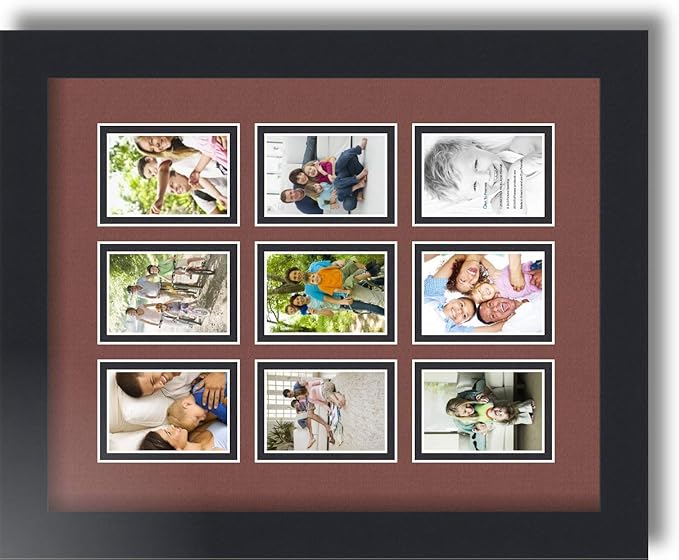 ArtToFrames Collage Photo Frame Double Mat with 9-2x3 Openings with Satin Black Frame and Brique mat.