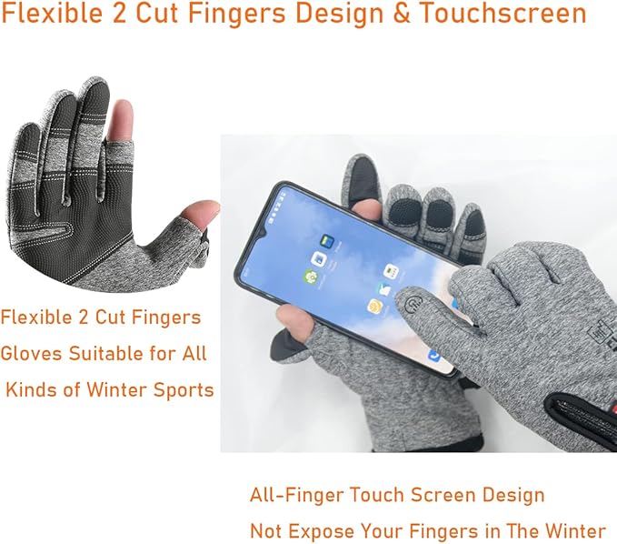 LJCUTE Winter Fingerless Fishing Gloves for Men & Women, Cold Weather Windproof Touchscreen Warm Cycling Gloves for Photography Hunting Ski Motorcycle Driving