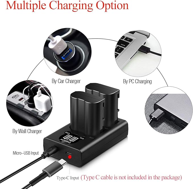 ENEGON EN-EL15C Replacement Battery (2 Pack 2250mAh) and Smart LED Dual Charger Kit for Nikon Camera and Compatible with Nikon Z6, Z7,D780,D500, D600, D610, D750, D800, D810, D810a, D850