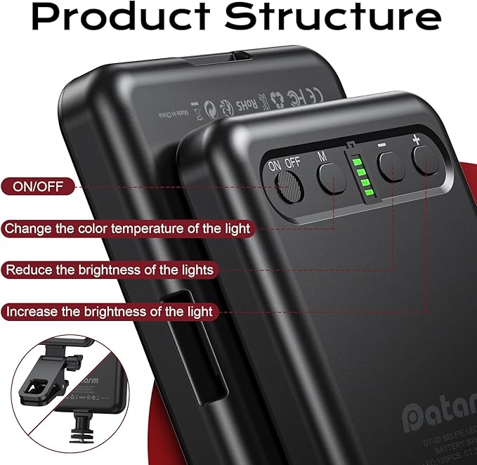 Rechargeable Soft Selfie Light for Phone, Camera, Laptop, 4-14H Battery Portable LED Light for Pictures, Phone Light Clip for Selfie, Vlog, TikTok, Makeup, Video Conference Black