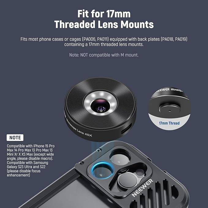 NEEWER 18mm HD 100° Wide Angle Lens 0.5X Magnification for Phone, Compatible with Sandmarc SmallRig iPhone Samsung Phone Cage with 17mm Lens Mounts, LS-32
